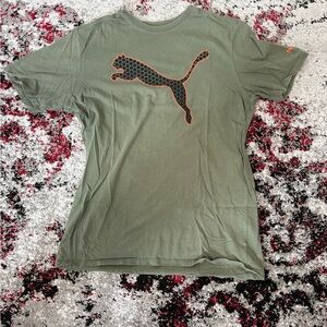 Puma Olive Green Crewneck Tee with White Logo Print